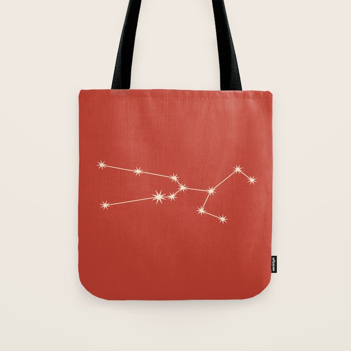 Taurus Zodiac Star Constellation Line Art Red Tote Bag Gallery Image 1