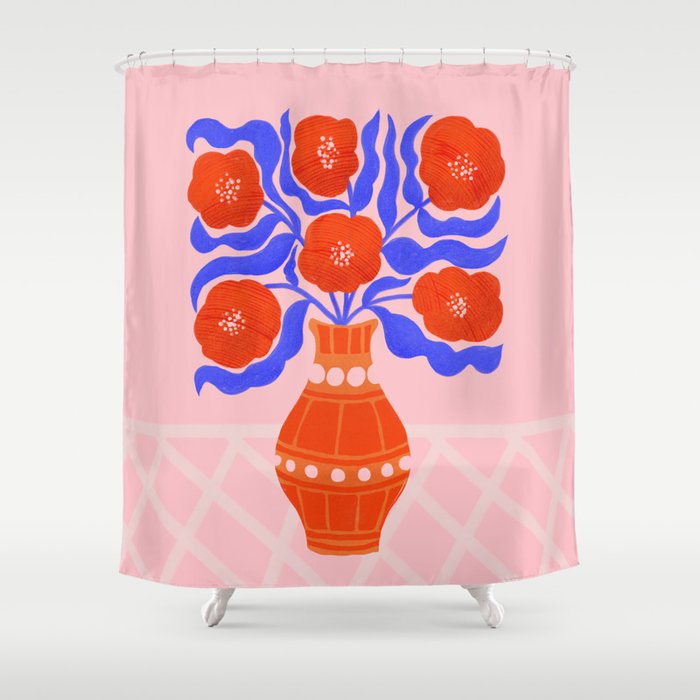 Bright Red Poppies In A Vase Shower Curtain Gallery Image 1