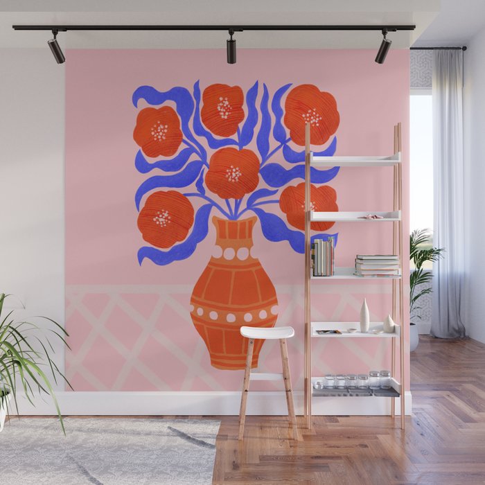 Bright Red Poppies In A Vase Wall Mural Gallery Image 1