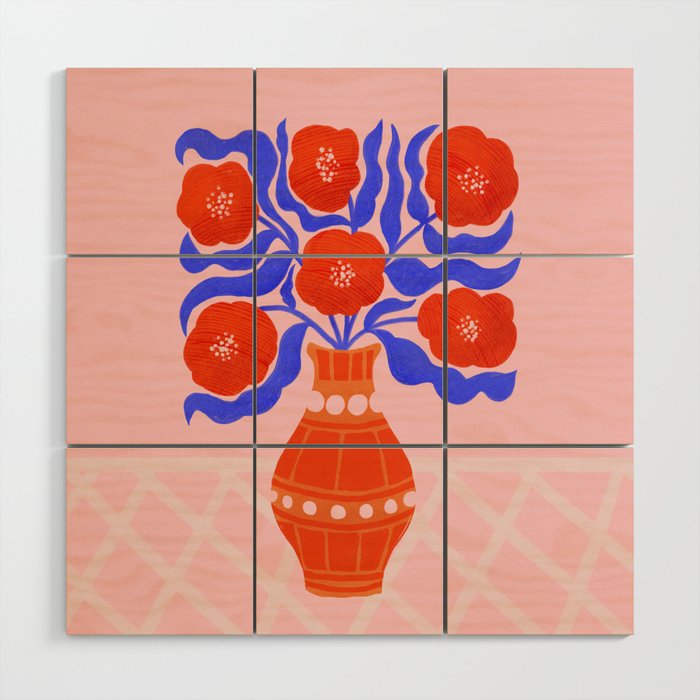 Bright Red Poppies In A Vase Wood Wall Art Gallery Image 1