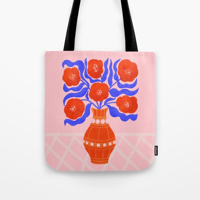Bright Red Poppies In A Vase Tote Bag Gallery Image 1