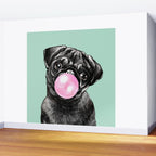 Bubble Gum Black Pug in Green Wall Mural Gallery Image 2