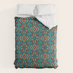 Modern colorful beaded boho aztec kilim pattern on teal Duvet Cover Gallery Image 6