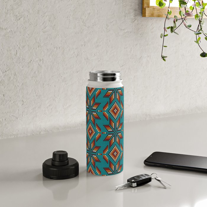 Modern colorful beaded boho aztec kilim pattern on teal Water Bottle Gallery Image 4