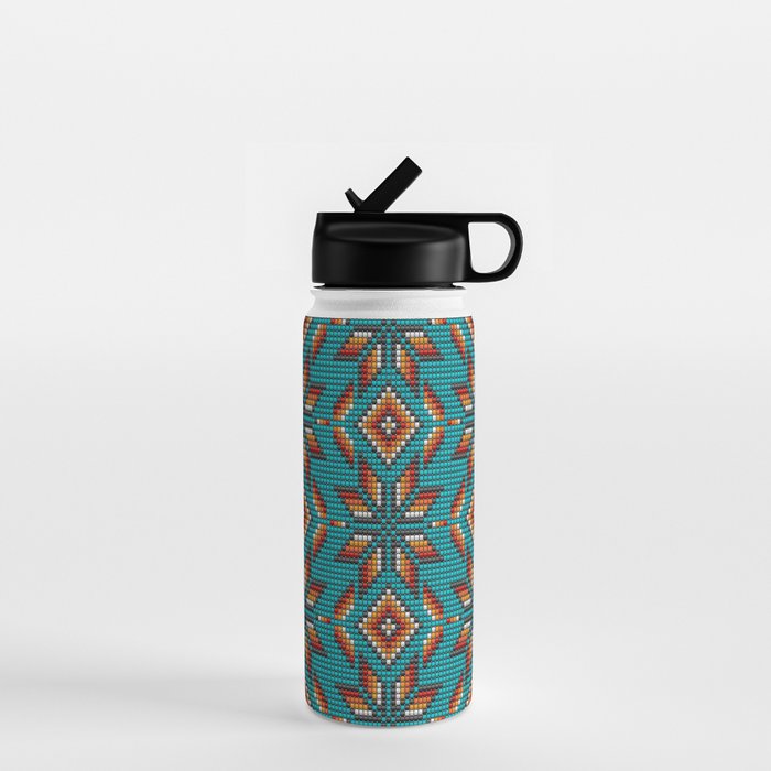 Modern colorful beaded boho aztec kilim pattern on teal Water Bottle Gallery Image 1