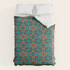 Modern colorful beaded boho aztec kilim pattern on teal Comforter Gallery Image 6