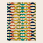  Midcentury Modern Multicolor Fish Stripes Pattern in Olive, Mustard, Orange, Teal, Beige Poster Gallery Image 4