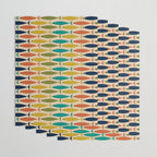  Midcentury Modern Multicolor Fish Stripes Pattern in Olive, Mustard, Orange, Teal, Beige Wrapping Paper Gallery Image 3