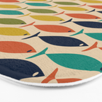  Midcentury Modern Multicolor Fish Stripes Pattern in Olive, Mustard, Orange, Teal, Beige Bath Mat Gallery Image 3