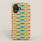  Midcentury Modern Multicolor Fish Stripes Pattern in Olive, Mustard, Orange, Teal, Beige iPhone Case Gallery Image 1