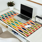  Midcentury Modern Multicolor Fish Stripes Pattern in Olive, Mustard, Orange, Teal, Beige Desk Mat Gallery Image 2