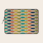  Midcentury Modern Multicolor Fish Stripes Pattern in Olive, Mustard, Orange, Teal, Beige Laptop Sleeve Gallery Image 1