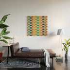  Midcentury Modern Multicolor Fish Stripes Pattern in Olive, Mustard, Orange, Teal, Beige Wood Wall Art Gallery Image 2