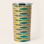  Midcentury Modern Multicolor Fish Stripes Pattern in Olive, Mustard, Orange, Teal, Beige Travel Mug Gallery Image 1