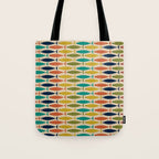  Midcentury Modern Multicolor Fish Stripes Pattern in Olive, Mustard, Orange, Teal, Beige Tote Bag Gallery Image 1