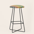  Midcentury Modern Multicolor Fish Stripes Pattern in Olive, Mustard, Orange, Teal, Beige Stool Gallery Image 1