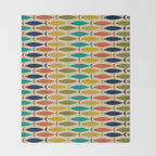  Midcentury Modern Multicolor Fish Stripes Pattern in Olive, Mustard, Orange, Teal, Beige Throw Blanket Gallery Image 2
