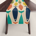  Midcentury Modern Multicolor Fish Stripes Pattern in Olive, Mustard, Orange, Teal, Beige Table Runner Gallery Image 1