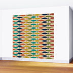  Midcentury Modern Multicolor Fish Stripes Pattern in Olive, Mustard, Orange, Teal, Beige Wall Mural Gallery Image 2