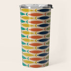  Midcentury Modern Multicolor Fish Stripes Pattern in Olive, Mustard, Orange, Teal, Beige Travel Mug Gallery Image 2