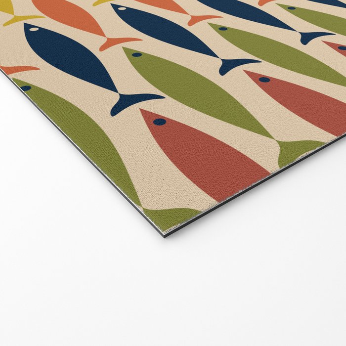  Midcentury Modern Multicolor Fish Stripes Pattern in Olive, Mustard, Orange, Teal, Beige Welcome Mat Gallery Image 2