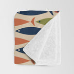  Midcentury Modern Multicolor Fish Stripes Pattern in Olive, Mustard, Orange, Teal, Beige Throw Blanket Gallery Image 3