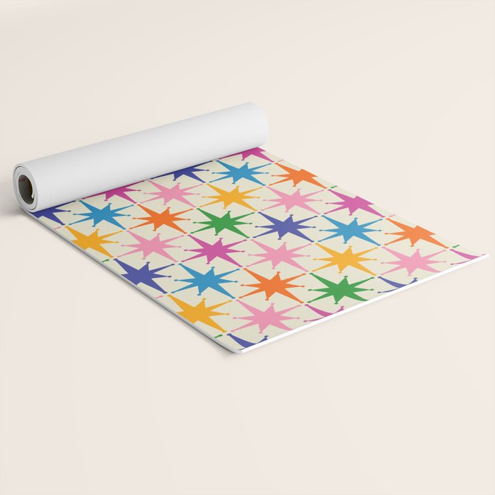 Colorful Retro Starbursts Mid Century Modern Atomic Star Pattern Yoga Mat Gallery Image 2