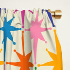 Colorful Retro Starbursts Mid Century Modern Atomic Star Pattern Window Curtain Gallery Image 2