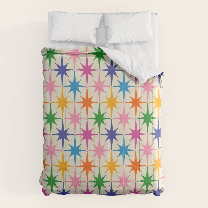 Colorful Retro Starbursts Mid Century Modern Atomic Star Pattern Comforter Gallery Image 6