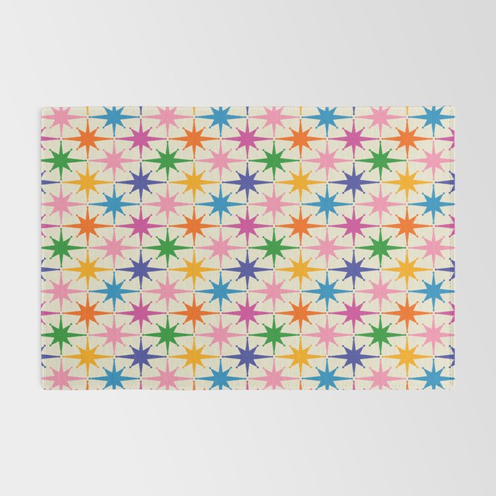 Colorful Retro Starbursts Mid Century Modern Atomic Star Pattern Rug Gallery Image 2