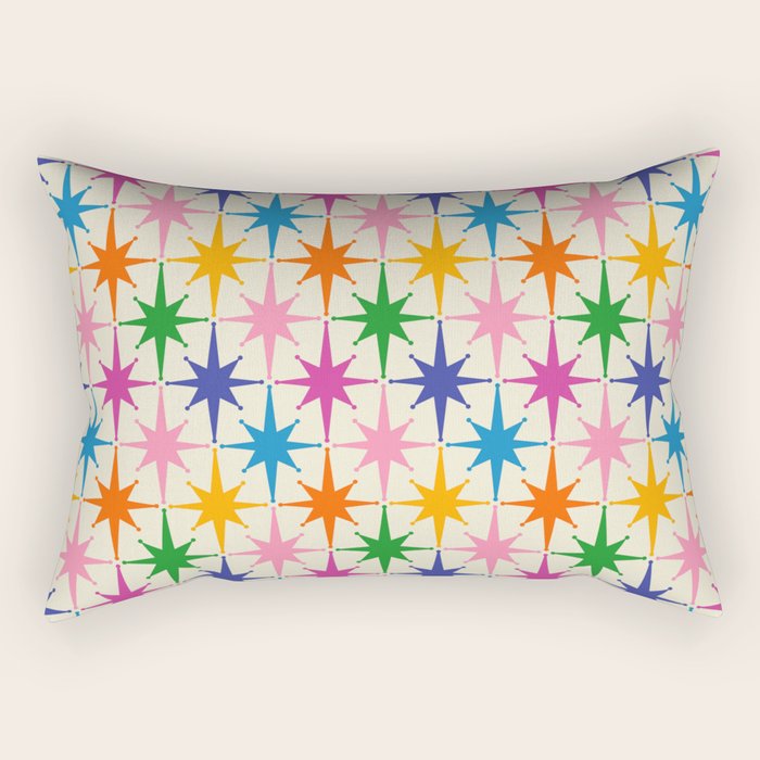 Colorful Retro Starbursts Mid Century Modern Atomic Star Pattern Rectangular Pillow Gallery Image 1