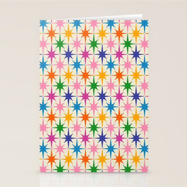 Colorful Retro Starbursts Mid Century Modern Atomic Star Pattern Stationery Card Gallery Image 1