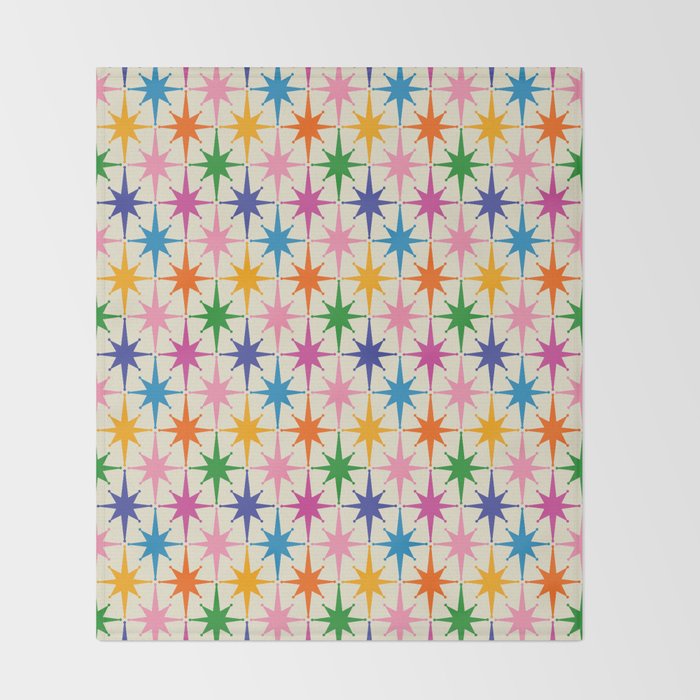 Colorful Retro Starbursts Mid Century Modern Atomic Star Pattern Throw Blanket Gallery Image 2