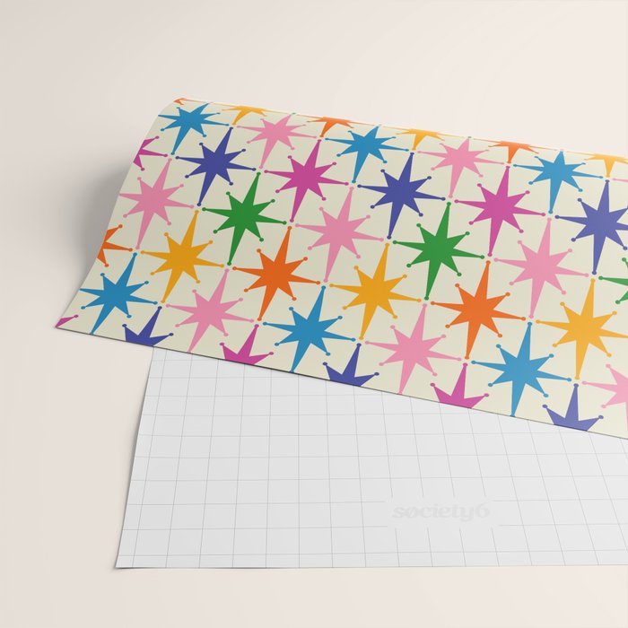 Colorful Retro Starbursts Mid Century Modern Atomic Star Pattern Wrapping Paper Gallery Image 2