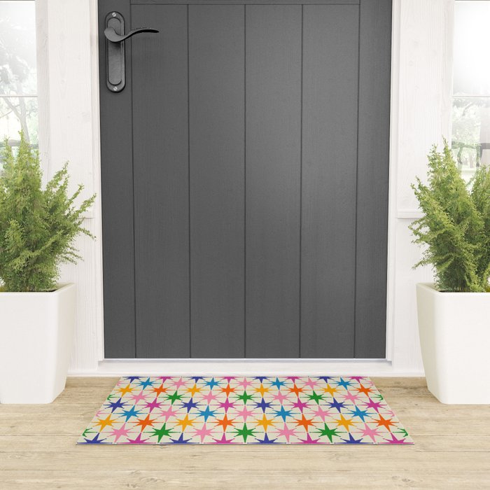 Colorful Retro Starbursts Mid Century Modern Atomic Star Pattern Welcome Mat Gallery Image 3