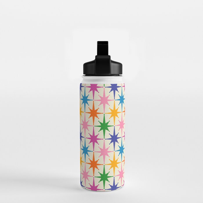 Colorful Retro Starbursts Mid Century Modern Atomic Star Pattern Water Bottle Gallery Image 2