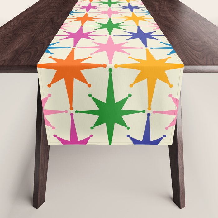 Colorful Retro Starbursts Mid Century Modern Atomic Star Pattern Table Runner