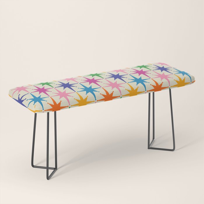 Colorful Retro Starbursts Mid Century Modern Atomic Star Pattern Bench Gallery Image 1