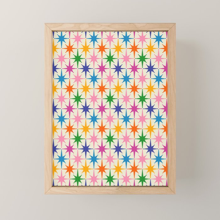 Colorful Retro Starbursts Mid Century Modern Atomic Star Pattern Mini Art Print Gallery Image 1