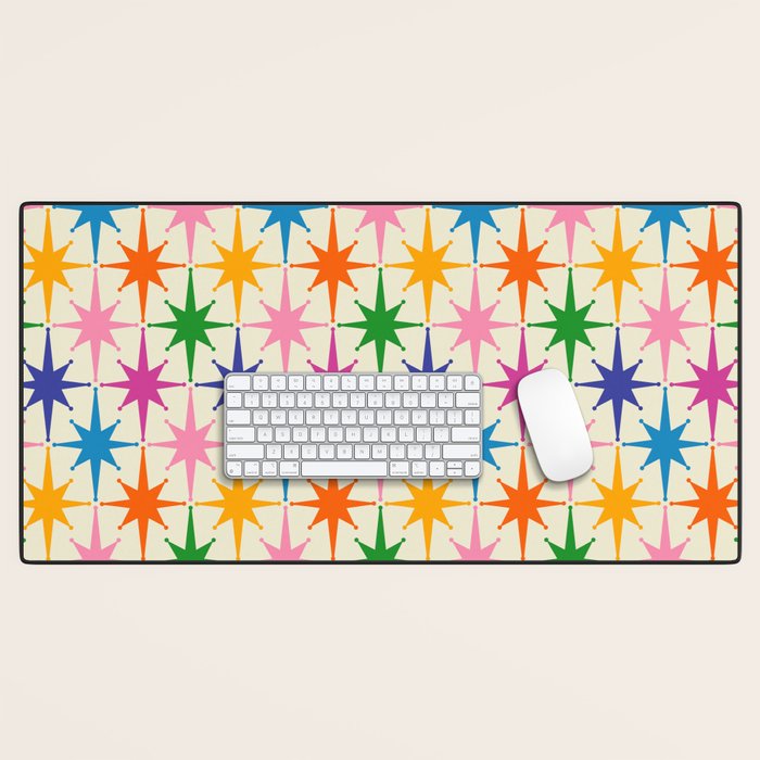 Colorful Retro Starbursts Mid Century Modern Atomic Star Pattern Desk Mat Gallery Image 1