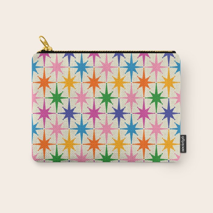 Colorful Retro Starbursts Mid Century Modern Atomic Star Pattern Carry All Pouch Gallery Image 1