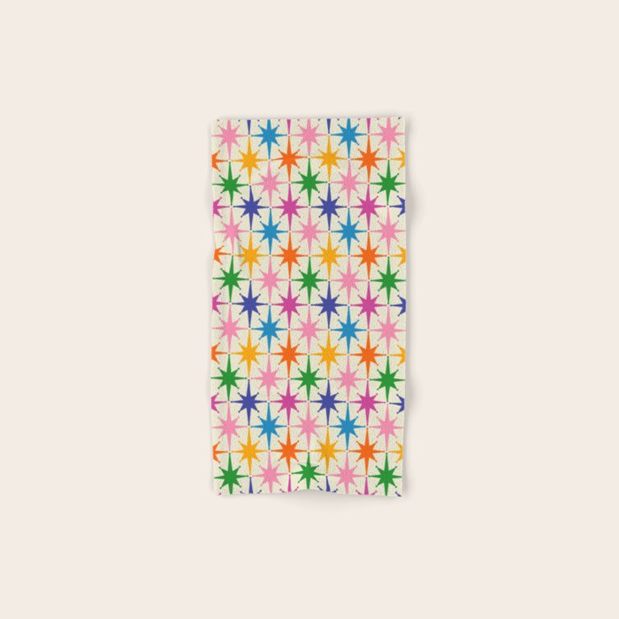 Colorful Retro Starbursts Mid Century Modern Atomic Star Pattern Bath Towel Gallery Image 1