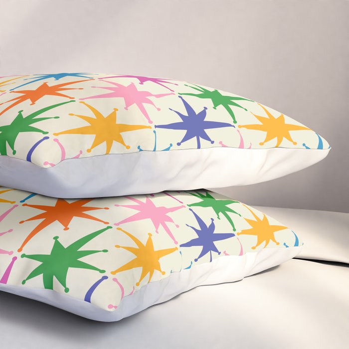 Colorful Retro Starbursts Mid Century Modern Atomic Star Pattern Pillow Sham Gallery Image 3