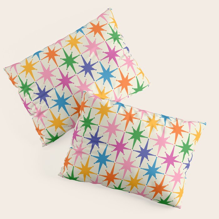 Colorful Retro Starbursts Mid Century Modern Atomic Star Pattern Pillow Sham Gallery Image 1