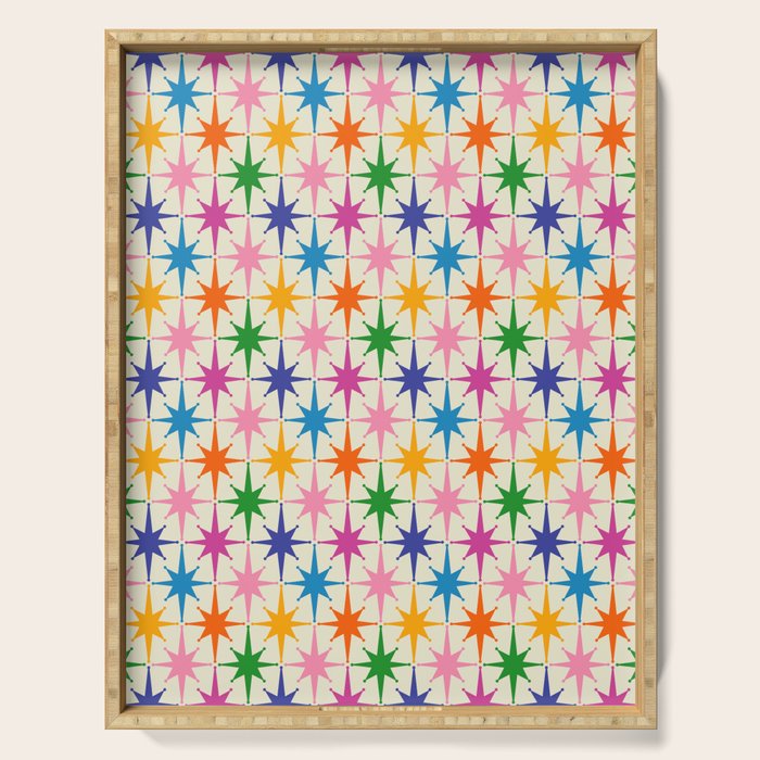 Colorful Retro Starbursts Mid Century Modern Atomic Star Pattern Serving Tray Gallery Image 1