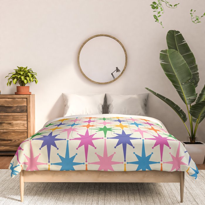 Colorful Retro Starbursts Mid Century Modern Atomic Star Pattern Comforter Gallery Image 3