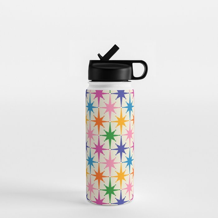 Colorful Retro Starbursts Mid Century Modern Atomic Star Pattern Water Bottle Gallery Image 1