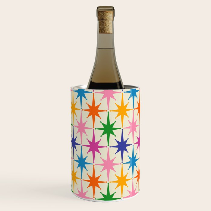 Colorful Retro Starbursts Mid Century Modern Atomic Star Pattern Wine Chiller Gallery Image 3