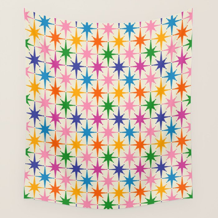 Colorful Retro Starbursts Mid Century Modern Atomic Star Pattern Wall Tapestry Gallery Image 4