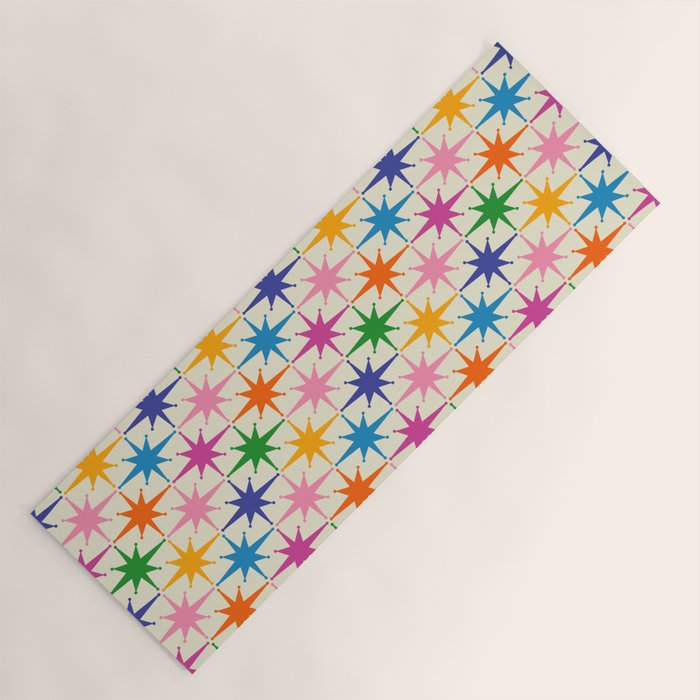 Colorful Retro Starbursts Mid Century Modern Atomic Star Pattern Yoga Mat Gallery Image 1